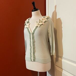 Anthropologie Women’s Felted Lei Field‎ Flower Embellished Fairy Glee Cardigan